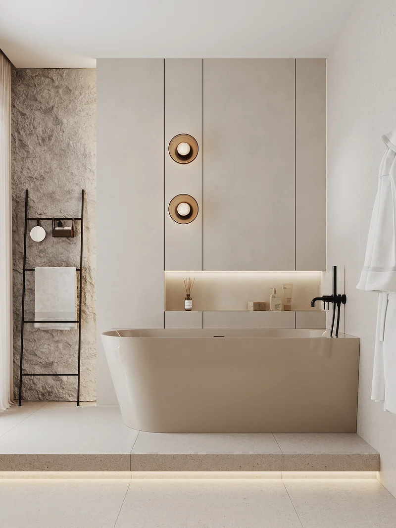 WALL Corner Bathtub, Gloss Beige