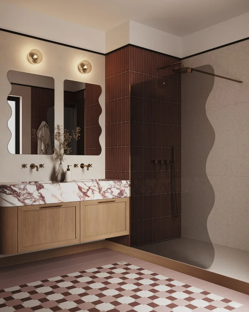 Shower wall and mirrors